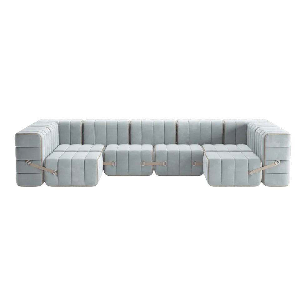 Canapé modulable forme u en velours barcelone bleu clair 340x170x68cm Curt - Ambivalenz