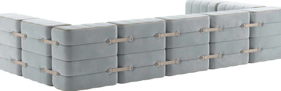 Canapé modulable forme u en velours barcelone bleu clair 340x170x68cm Curt - Ambivalenz