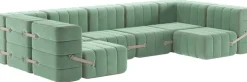 Canapé modulable forme u en velours barcelone vert clair 340x170x68cm Curt - Ambivalenz