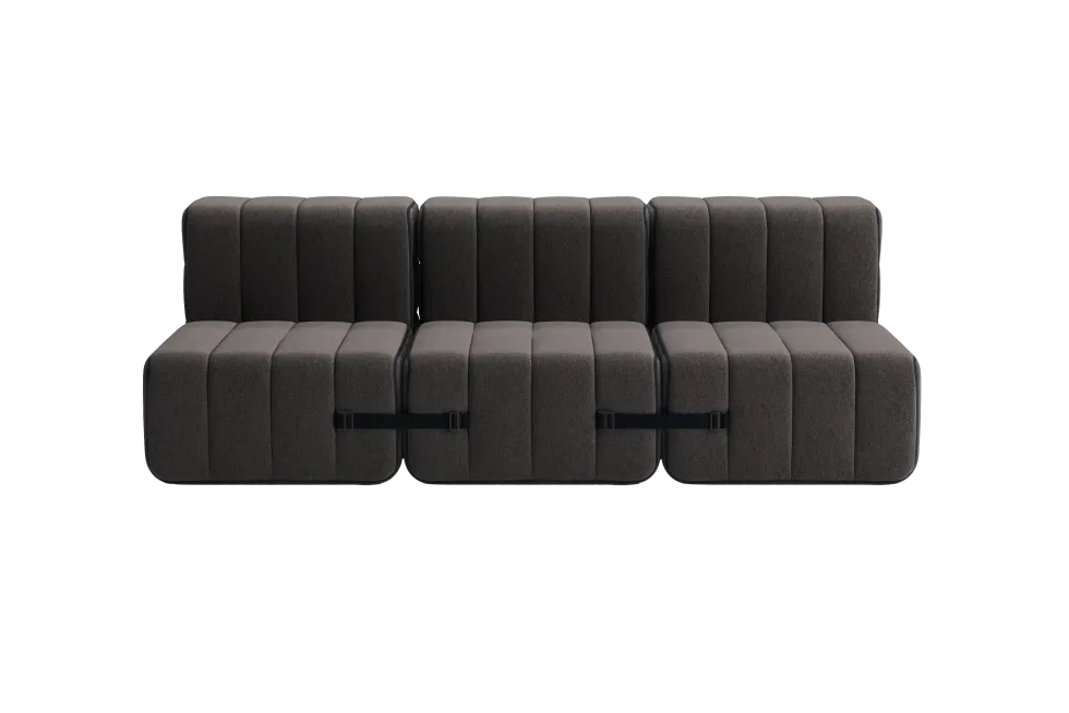 Canapé modulable 3 places en tissu jet gris marron 204x102x68cm Curt - Ambivalenz