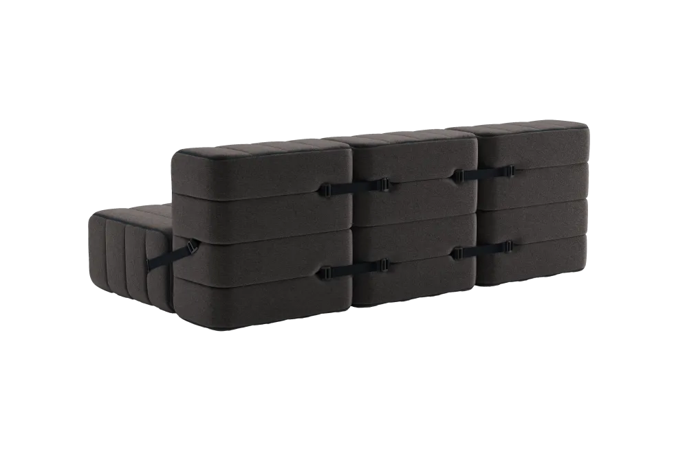 Canapé modulable 3 places en tissu jet gris marron 204x102x68cm Curt - Ambivalenz