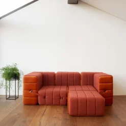 Canapé modulable 3 places en velours barcelone bleu clair 204x102x68cm Curt - Ambivalenz