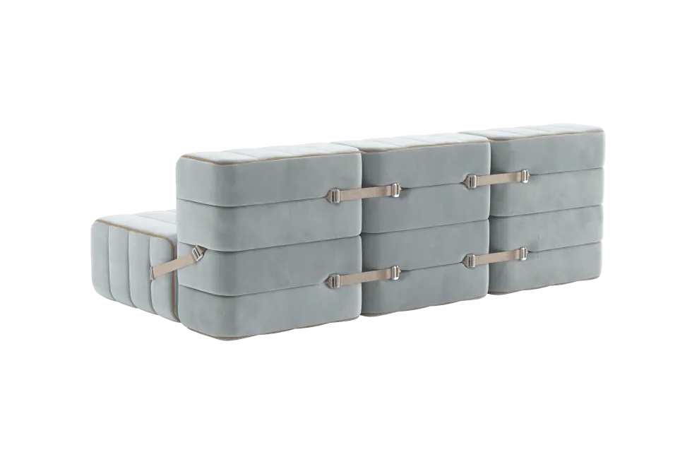 Canapé modulable 3 places en velours barcelone bleu clair 204x102x68cm Curt - Ambivalenz