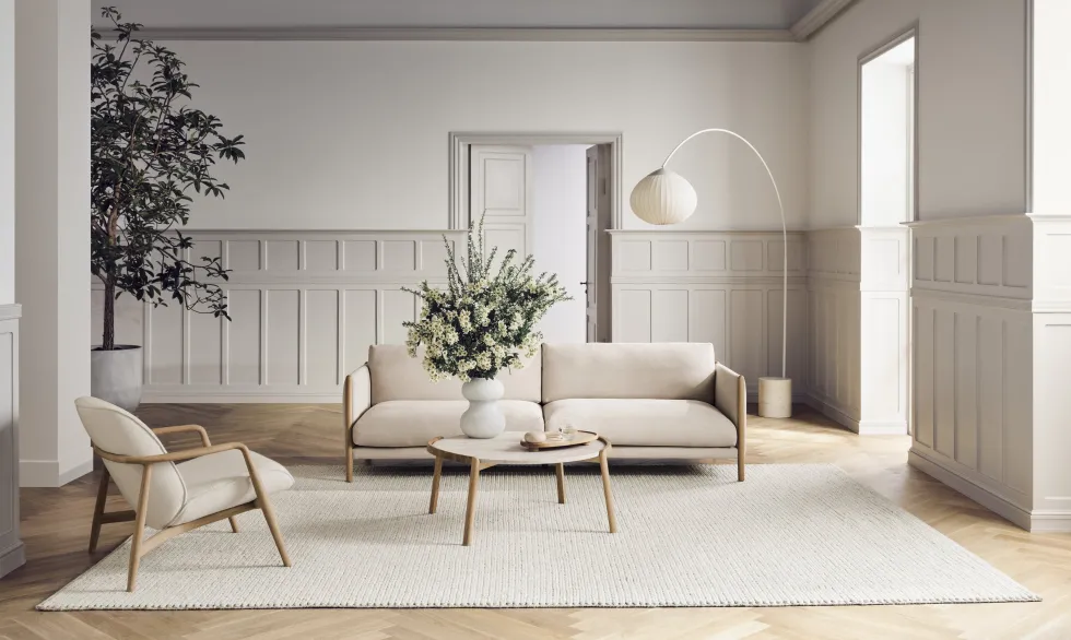 Canapé 3 places en chêne huilé et tissu en lin beige pure Hayden - Bolia