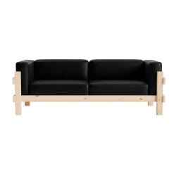 Canapé 3 places en cuir ultra 41599 noir et pin Kube - Normann Copenhagen