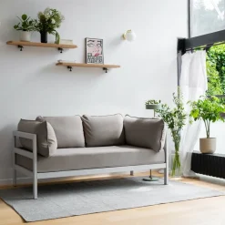 Canapé 2 places en métal gris austral et tissu beige Easy - Tiptoe