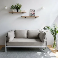 Canapé 2 places en métal gris austral et tissu beige Easy - Tiptoe