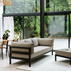 Canapé 3 places en métal noir et tissu beige Easy - Tiptoe