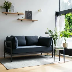 Canapé 2 places en métal noir et tissu bleu nuit Easy - Tiptoe