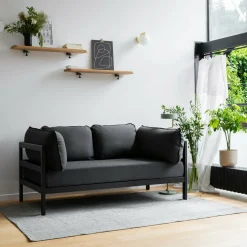 Canapé 2 places en métal noir et tissu gris ardoise Easy - Tiptoe