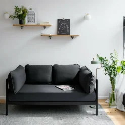 Canapé 2 places en métal noir et tissu gris ardoise Easy - Tiptoe