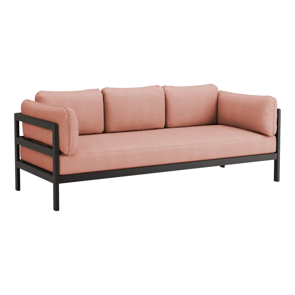Canapé 3 places en métal noir et tissu rose chiné Easy - Tiptoe