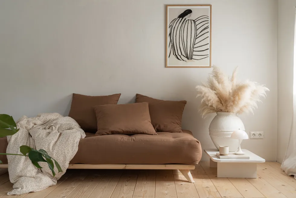 Canapé 2 places en pin et matelas mocca 200x90cm Senza - Karup Design