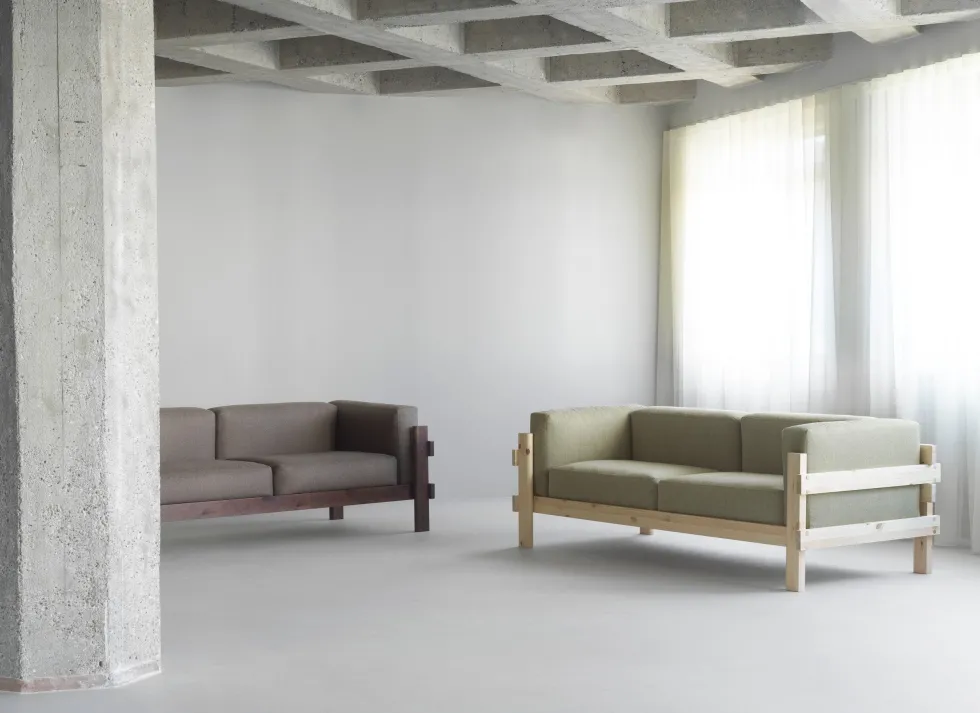 Canapé 3 places en tissu hallingdal 110 gris clair et pin Kube - Normann Copenhagen
