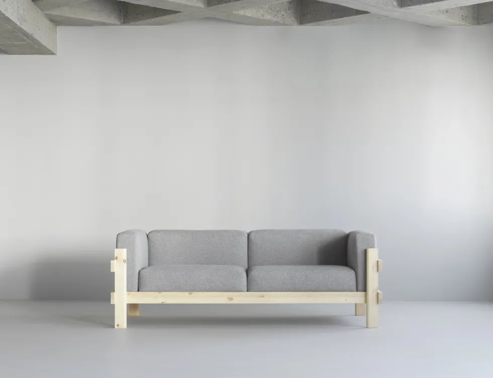Canapé 3 places en tissu remix 133 gris et pin Kube - Normann Copenhagen