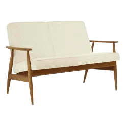 Canapé 2 places en velours cord crème et frêne foncé 120 cm Fox - 366 Concept