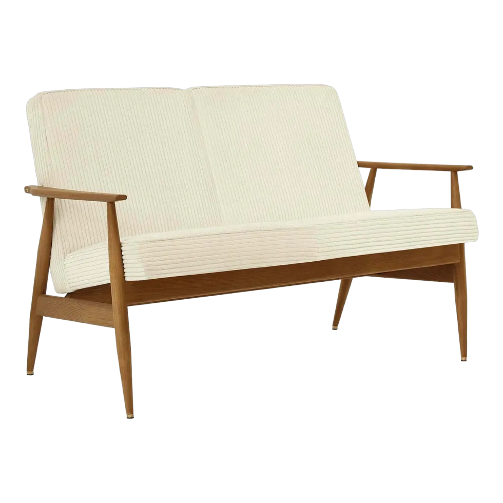 Canapé 2 places en velours cord crème et frêne foncé 120 cm Fox - 366 Concept