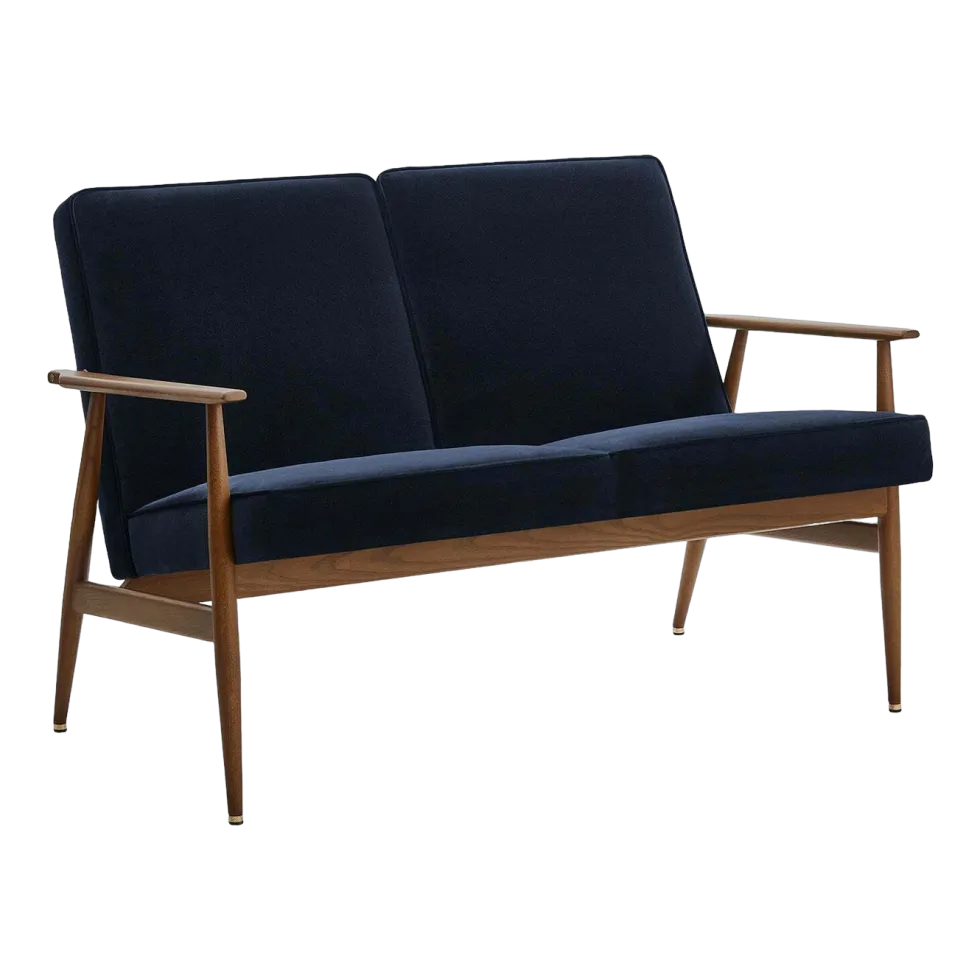 Canapé 2 places en velours indigo et frêne foncé 120 cm Fox - 366 Concept