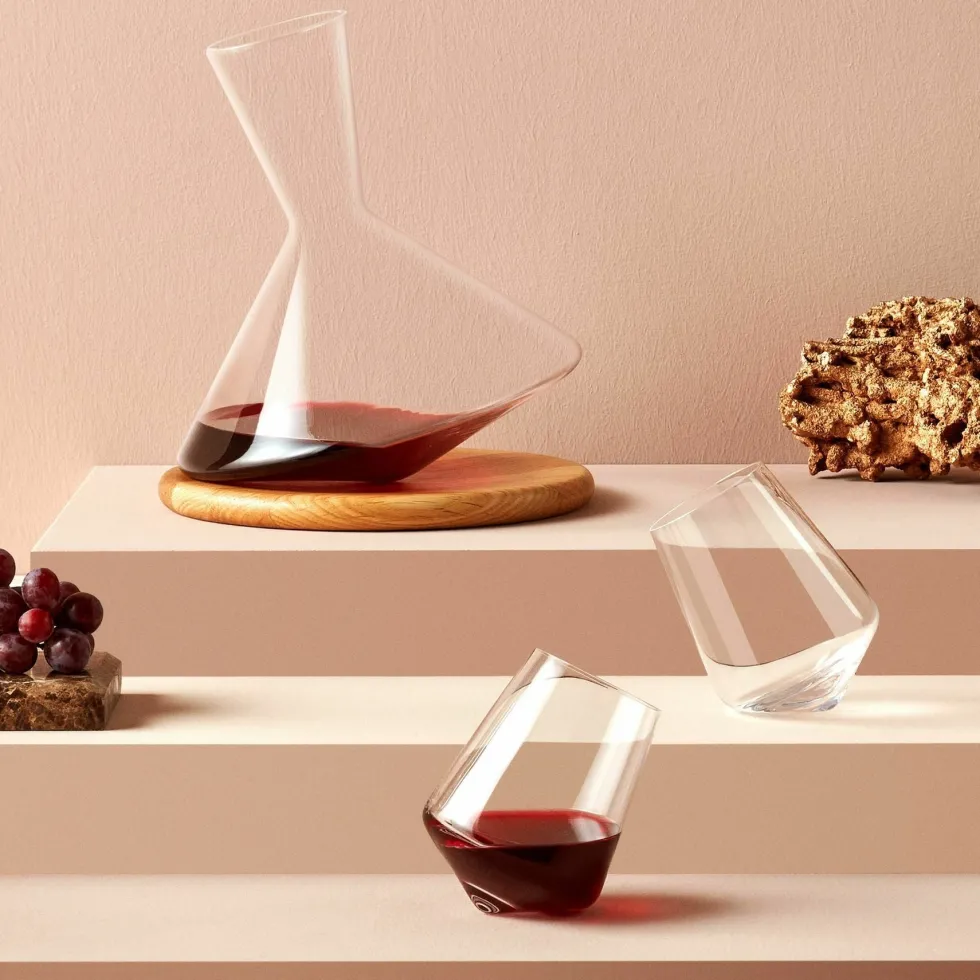 Carafe à vin Balance avec socle en bois - Nude Glass