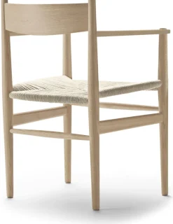 Chaise avec accoudoir en chêne blanc huilé et assise tissée naturelle 81cm CH37 - Carl Hansen & Søn