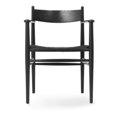 Chaise avec accoudoir en chêne teinté noir et assise tissée noire 81cm CH37 - Carl Hansen & Søn