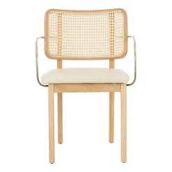 Chaise avec accoudoirs en chêne et cuir vanille Cannage - RED Edition