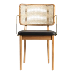 Chaise avec accoudoirs en chêne naturel et cuir noir Cannage - RED Edition
