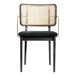 Chaise avec accoudoirs en chêne teinté noir et velours gris chic Cannage - RED Edition