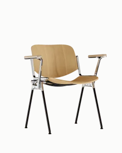 Chaise avec accoudoirs en hêtre plaqué et acier chromé DSC 106 - Anonima Castelli