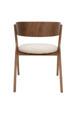 Chaise avec accoudoirs en tissu beige et bois d'hévéa Bresso - Dutchbone