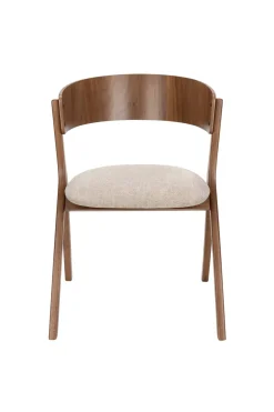 Chaise avec accoudoirs en tissu beige et bois d'hévéa Bresso - Dutchbone
