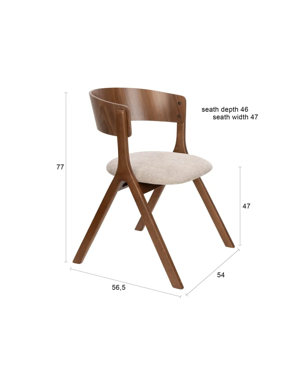 Chaise avec accoudoirs en tissu beige et bois d'hévéa Bresso - Dutchbone