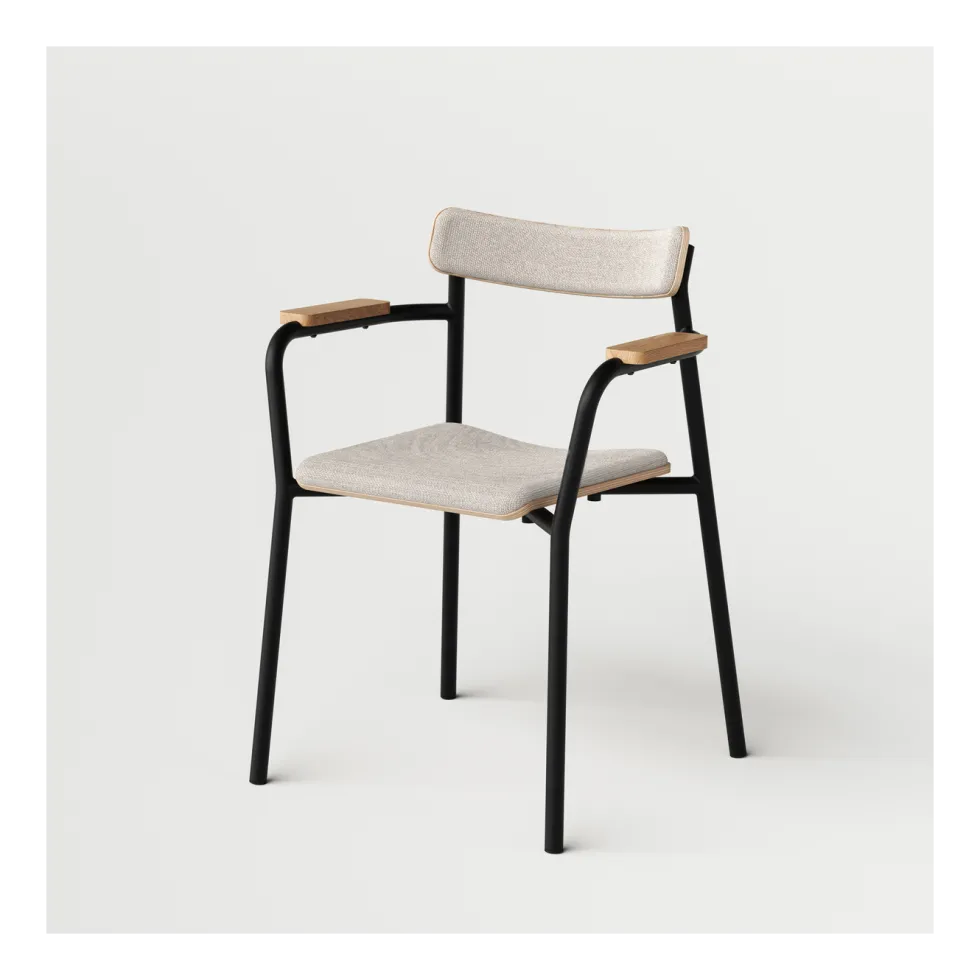 Chaise avec accoudoirs noir graphite et tissu beige sable Etude - TIPTOE