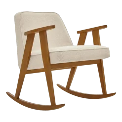 Chaise à bascule en tissu bouclé crème et chêne foncé 70 x 64 cm Série 366 - 366 Concept