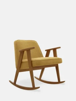 Chaise à bascule en tissu bouclé crème et chêne foncé 70 x 64 cm Série 366 - 366 Concept
