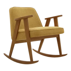 Chaise à bascule en tissu bouclé moutarde et chêne foncé 70 x 64 cm Série 366 - 366 Concept