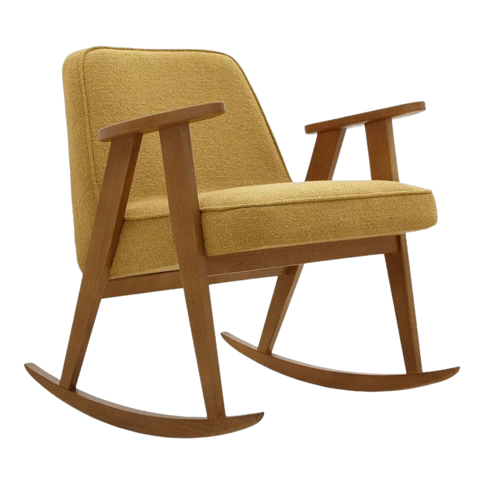 Chaise à bascule en tissu bouclé moutarde et chêne foncé 70 x 64 cm Série 366 - 366 Concept