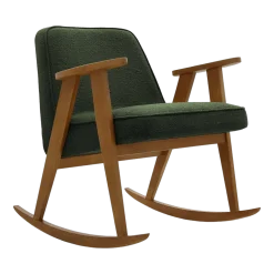 Chaise à bascule en tissu bouclé vert bouteille et chêne foncé 70 x 64 cm Série 366 - 366 Concept