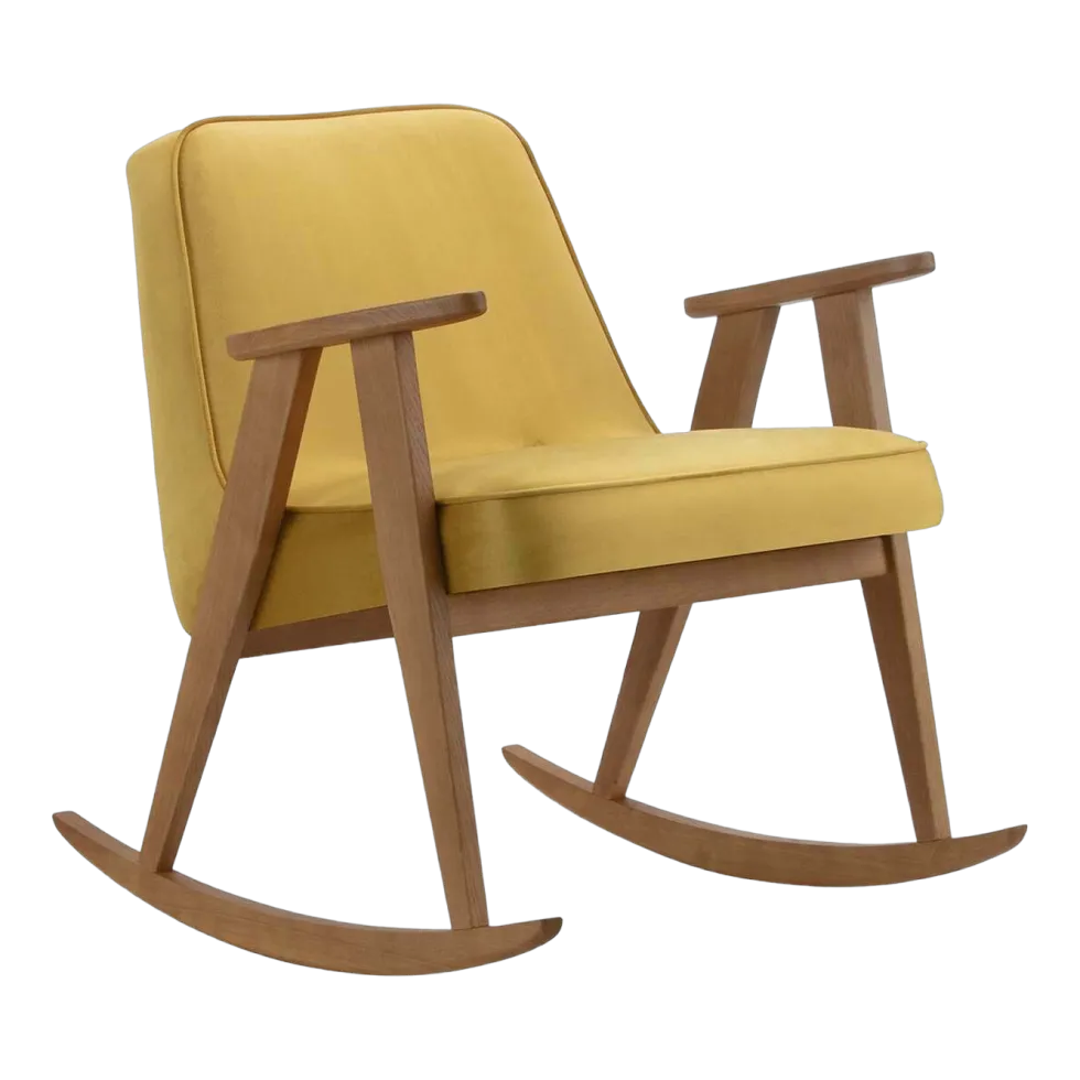 Chaise à bascule en velours brillant moutarde et chêne foncé 70 x 64 cm Série 366 - 366 Concept