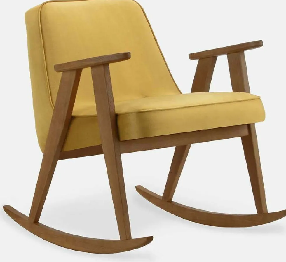 Chaise à bascule en velours brillant moutarde et chêne foncé 70 x 64 cm Série 366 - 366 Concept