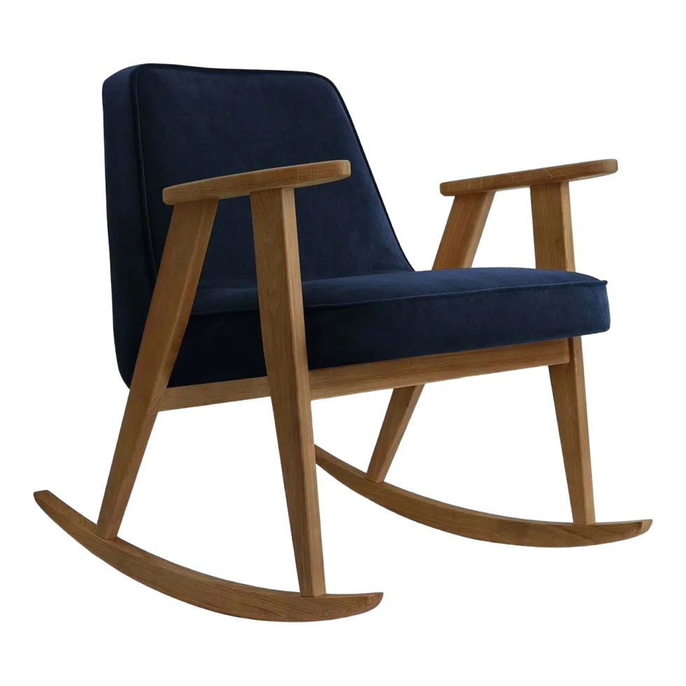 Chaise à bascule en velours indigo et chêne foncé 70 x 64 cm Série 366 - 366 Concept