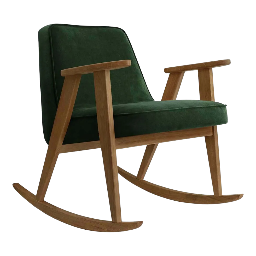 Chaise à bascule en velours vert bouteille et chêne foncé 70 x 64 cm Série 366 - 366 Concept