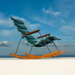 Chaise berçante en métal et plastique bleu vert multicolore 2 CLICK - Houe