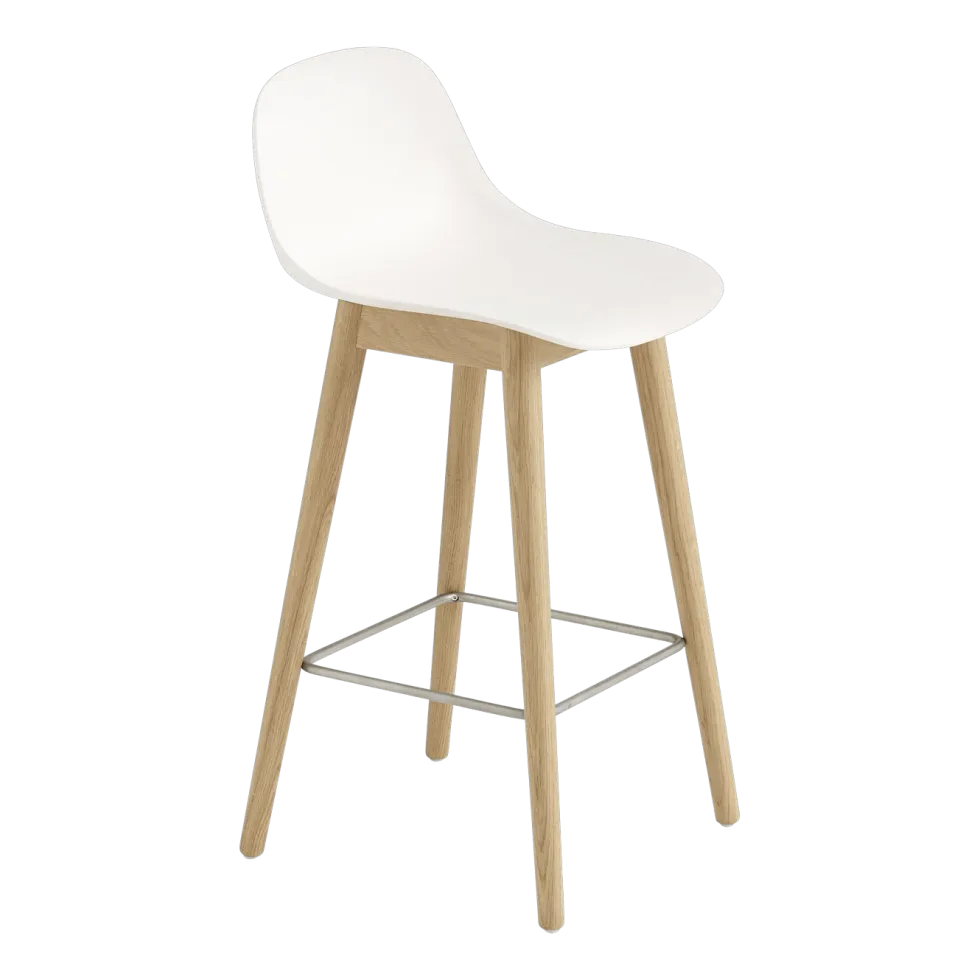 Chaise de bar 65 cm blanche piétement en chêne Fiber - Muuto
