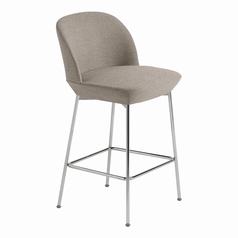 Chaise de bar 65 cm gris beige et pieds chrome Oslo - Muuto