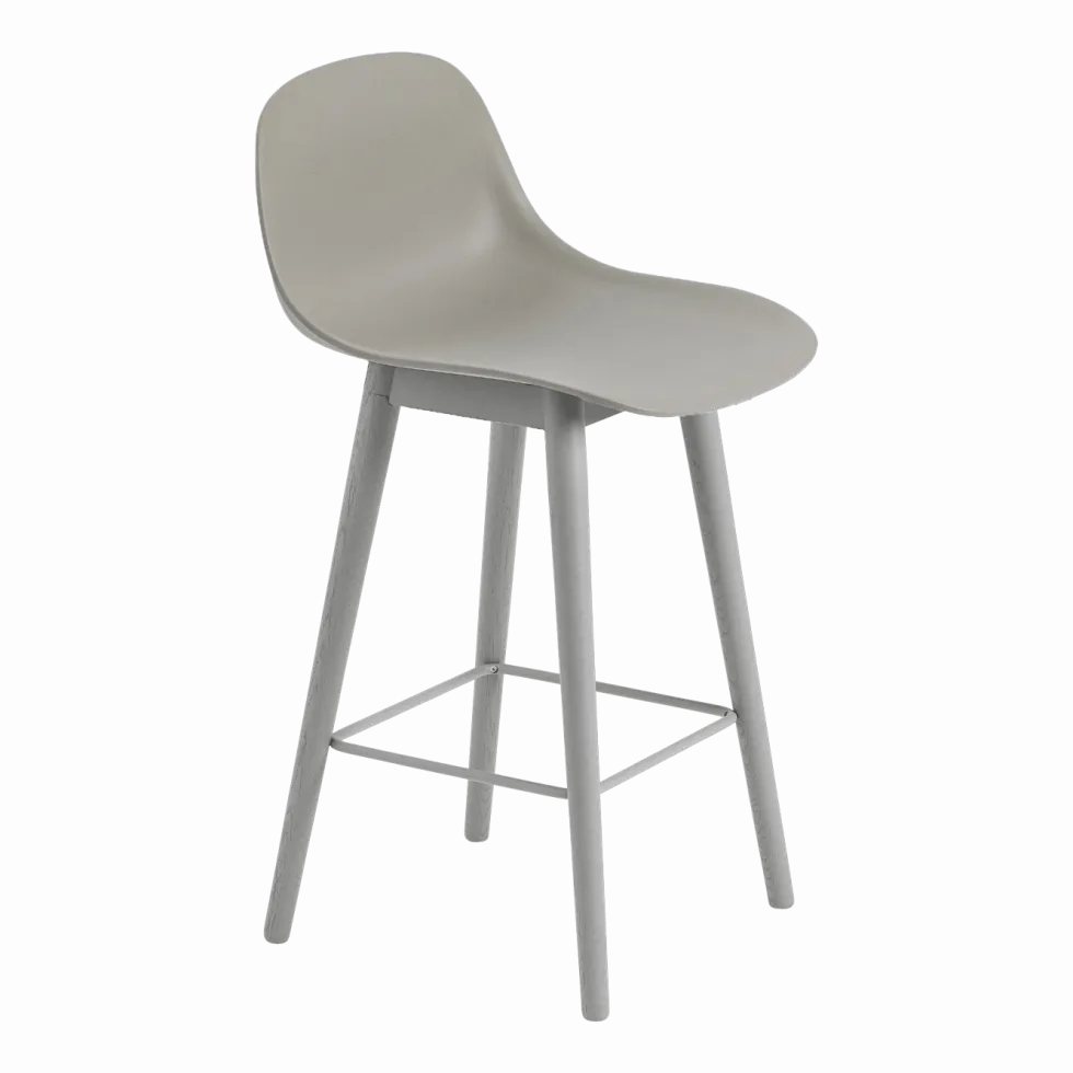 Chaise de bar 65 cm grise piétement en chêne Fiber - Muuto