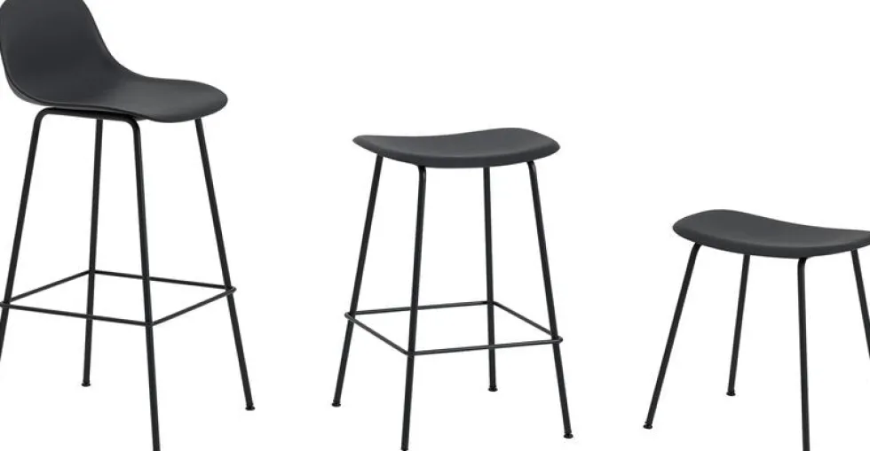 Chaise de bar 65 cm noire piétement tubes Fiber - Muuto