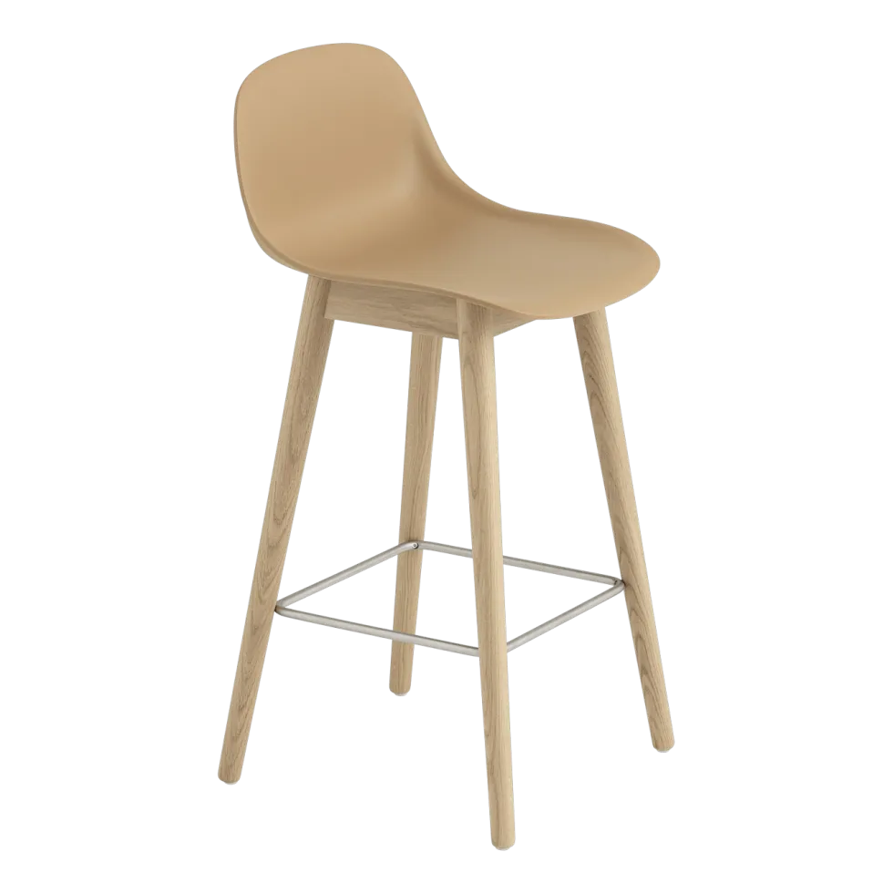Chaise de bar 65cm ocre piétement en chêne Fiber - Muuto