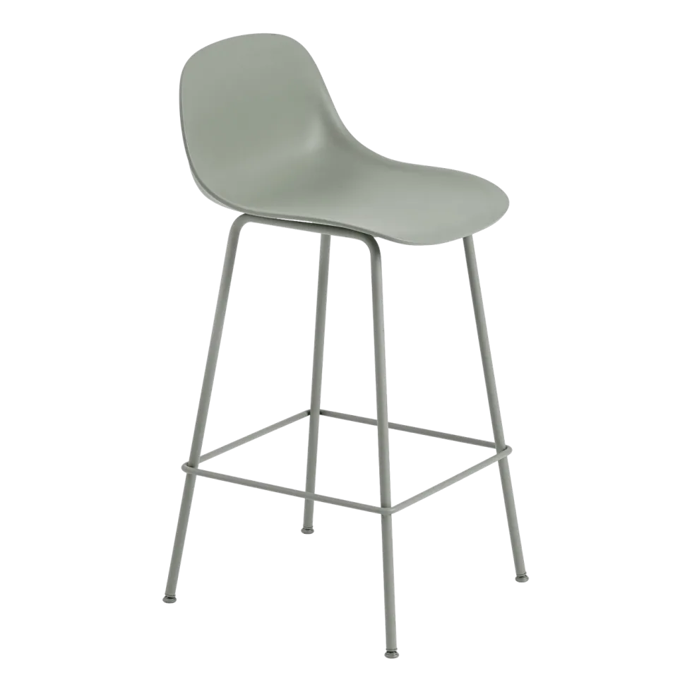 Chaise de bar 65 cm vert gris piétement tubes Fiber - Muuto