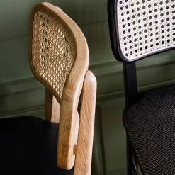 Chaise de bar cuir noir en chêne teinté noir Cannage - RED Edition